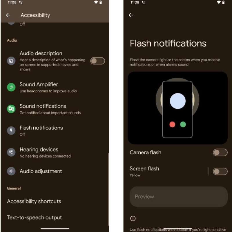 Thông báo flash trong Android 14
